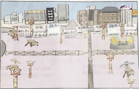 愛知大の学生が考えたアイデア。金シャチの置物や山車風の街灯を取り入れた