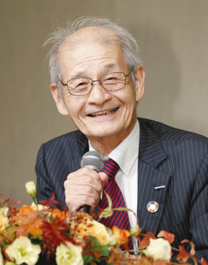 文化勲章受章が決まり心境を語る旭化成名誉フェローの吉野彰さん＝東京都千代田区で