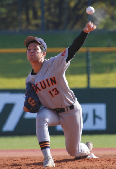 ２失点で完投した愛院大の荒島＝パロマ瑞穂球場で（志村拓撮影）