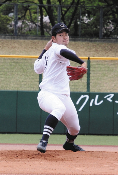 ７イニングを無得点に抑えた中京大の伊藤稜投手＝パロマ瑞穂球場で（谷大平撮影）