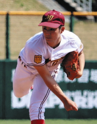 ５回から２イニングを無失点に抑えた名城大の真田拓投手＝パロマ瑞穂球場で（谷大平撮影）