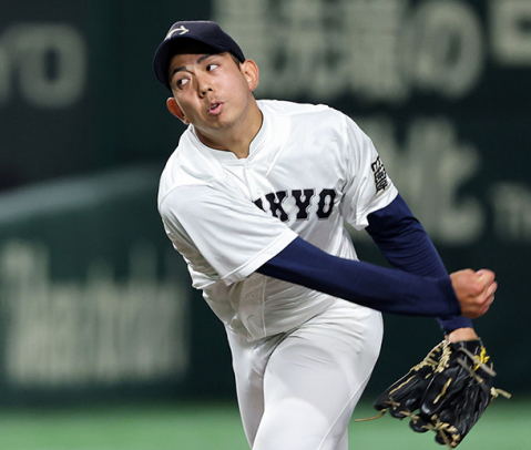 近大戦に先発し７回無失点と好投した中京大・大矢＝東京ドームで