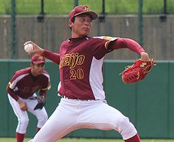 秋季リーグ初登板で10イニング5安打1失点と好投した名城大・栗林良吏投手=パロマ瑞穂球場で(川越亮太撮影)