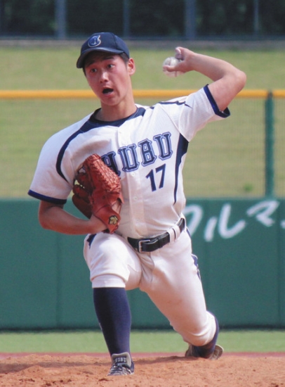 リーグ戦初先発で５イニング１失点と好投した中部大の琴浦翔投手＝パロマ瑞穂球場で（川越亮太撮影）