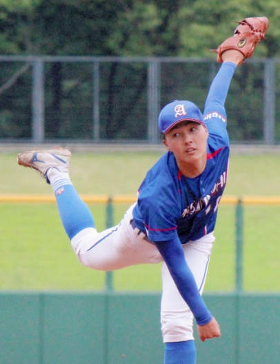 先発し７イニング２／３を１失点に抑える好投の愛産大・松橋＝パロマ瑞穂球場で（川越亮太撮影）